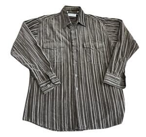 Versani Vintage 90s Y2K Striped Corduroy Button Down Long Sleeve Shirt Mens M